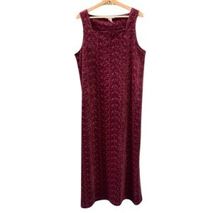 Vtg Claudia D XL Dark Mauve Velvet Embroidered Maxi Dress Sleeveless Square Neck